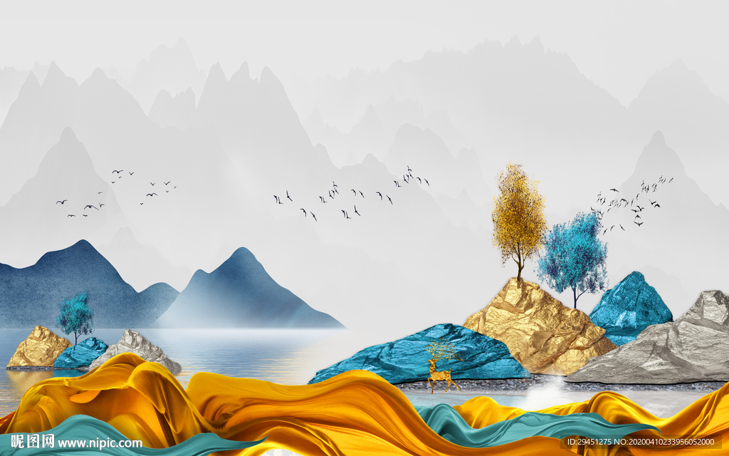 大气唯美山水画 tif分层