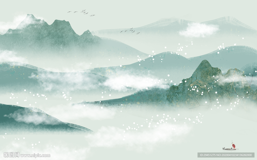 新中式唯美山水画 tif分层