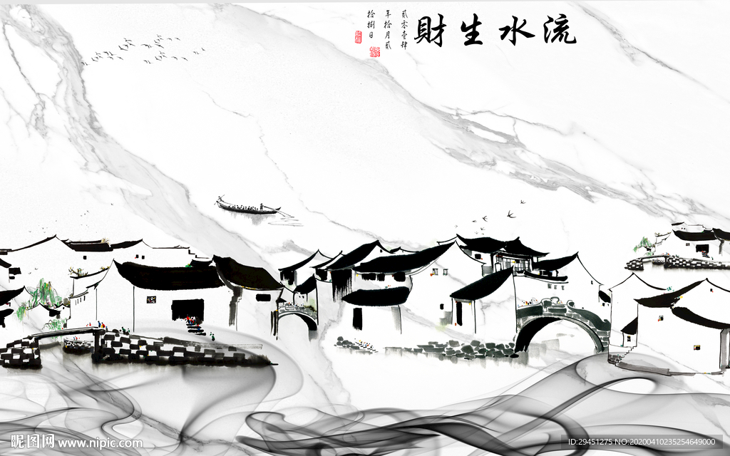 江南 唯美山水画 tif分层