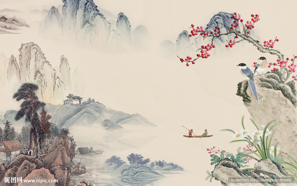 唯美中式山水画 tif分层