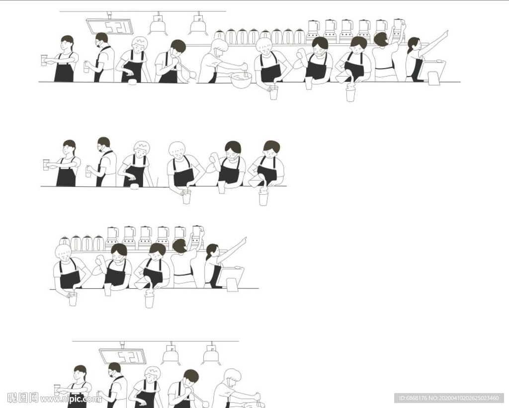 饮品奶茶店咖啡贴纸图案矢量