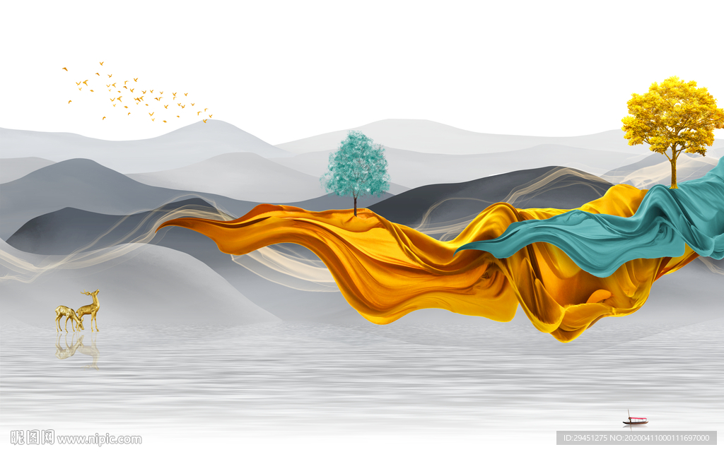 高档 唯美山水画 tif分层