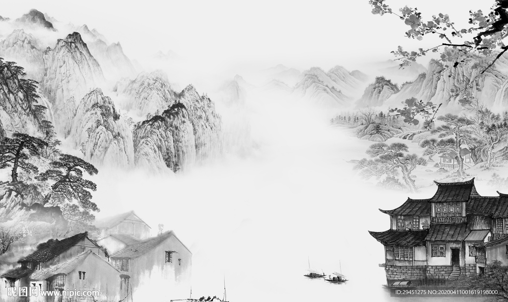 国画高端山水画 tif分层