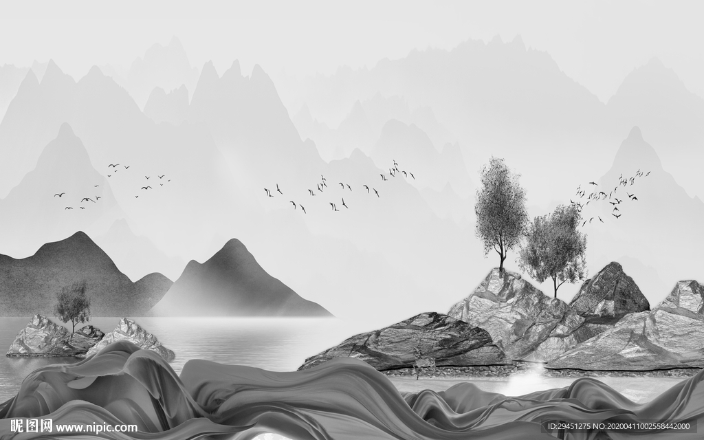 新品高端山水画 tif分层