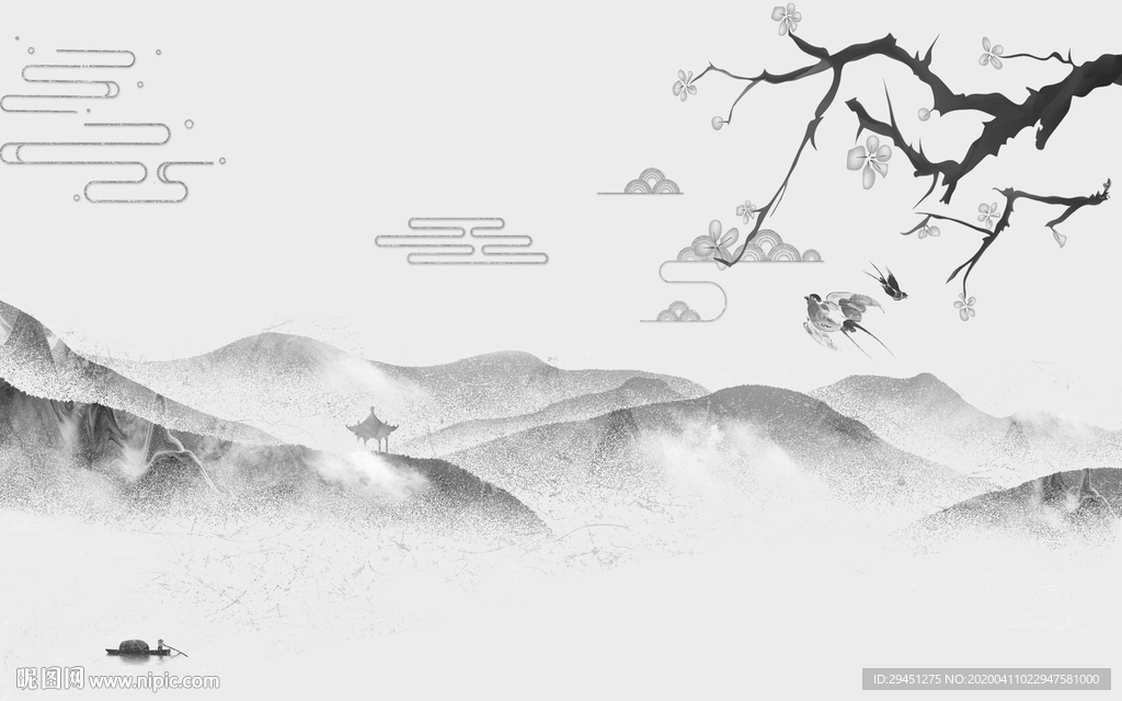 现代高端山水画 tif分层