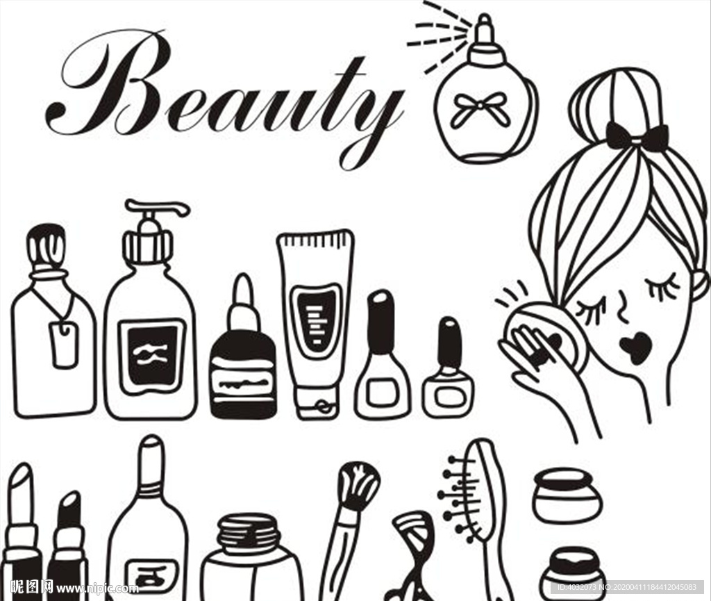 美女化妆品香水口红墙贴矢量图