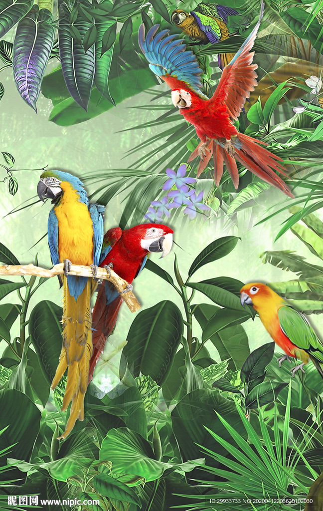 热带雨林鹦鹉客厅装饰画