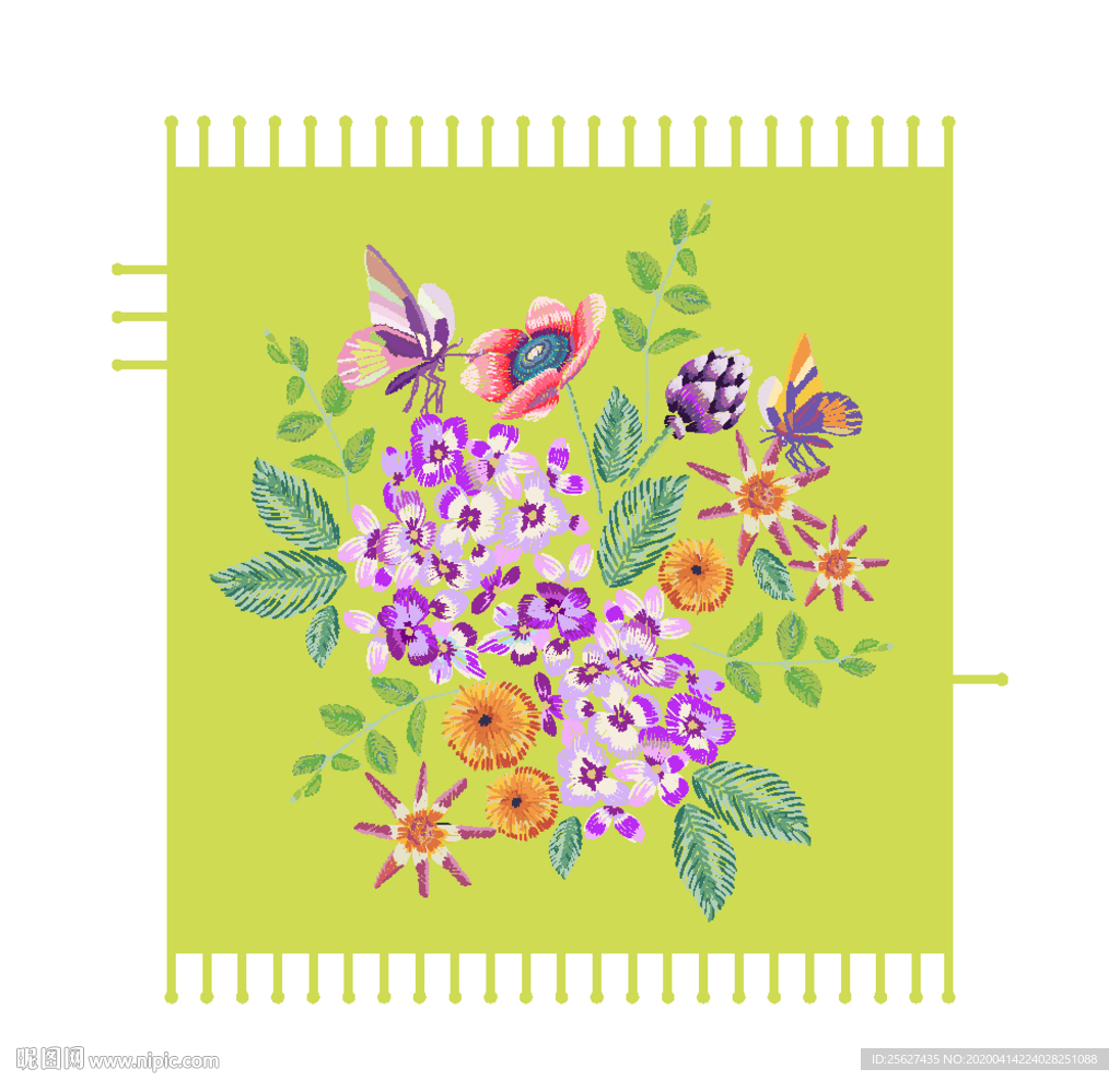 中国风蝴蝶绣球花卉刺绣