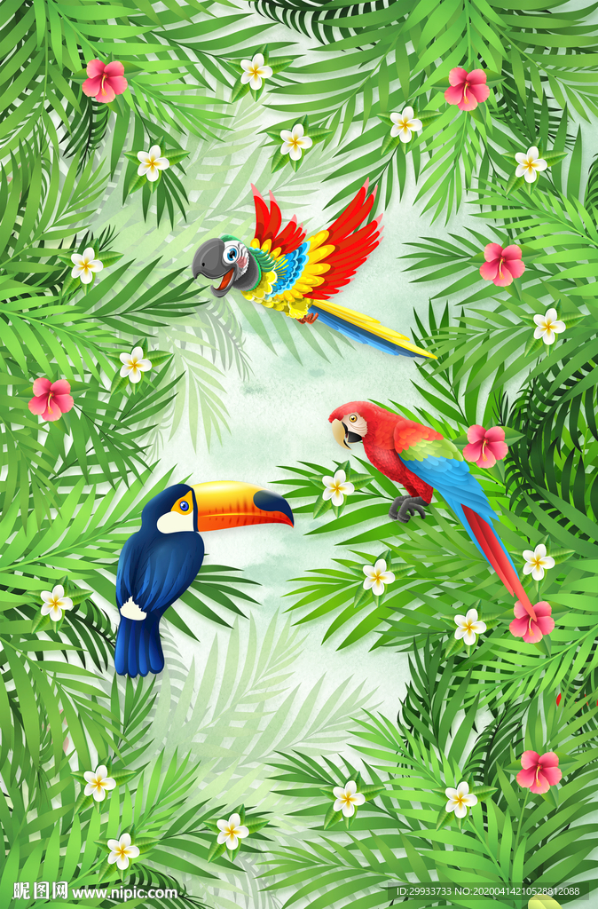 北欧热带植物鹦鹉装饰画