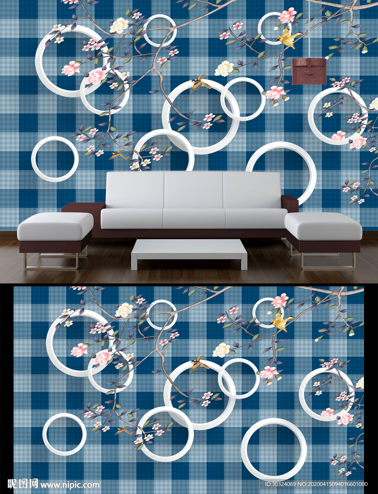 工笔花鸟背景墙