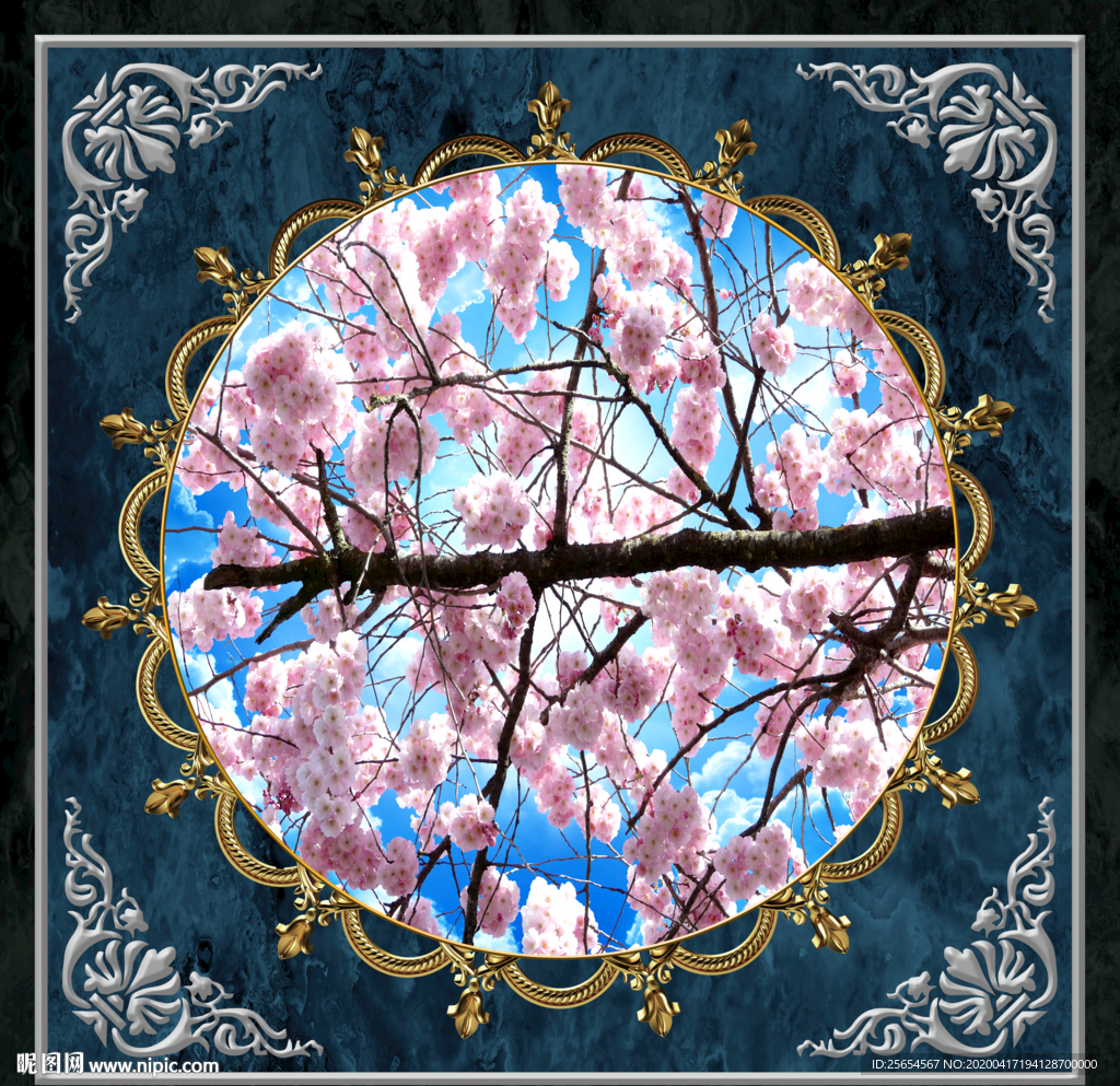 花朵蓝天白云背景墙壁画