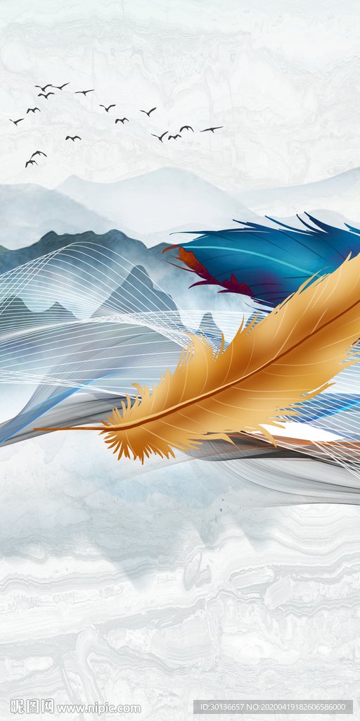 羽毛现代玄关画 TIF分层