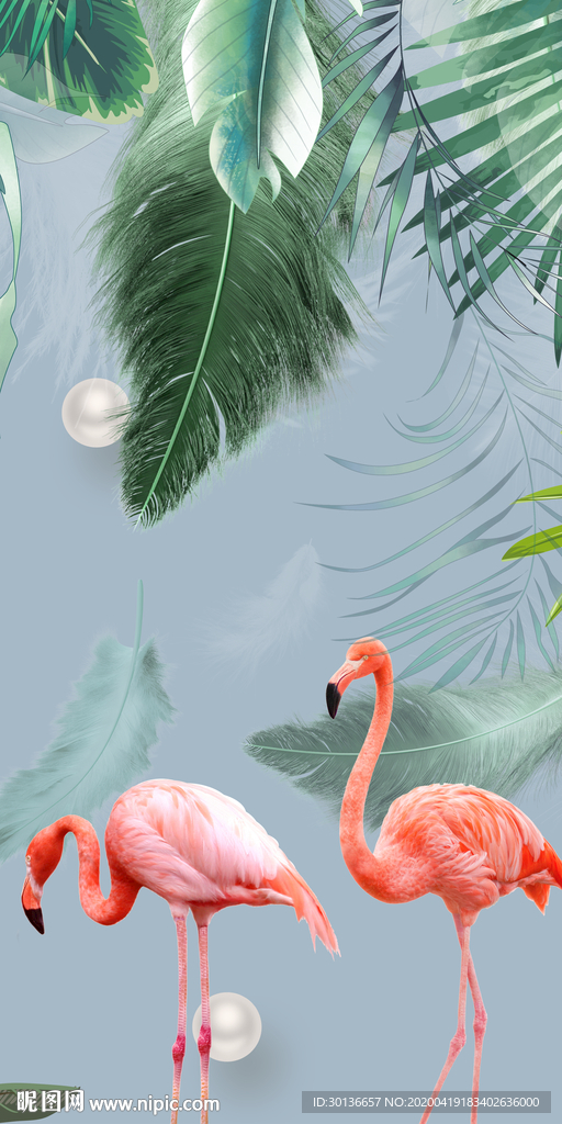 火烈鸟轻奢玄关画 TIF分层