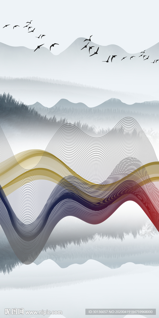 线条现代风玄关画 TIF分层