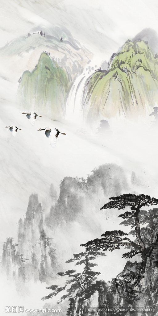 国画贵气玄关画 TIF分层