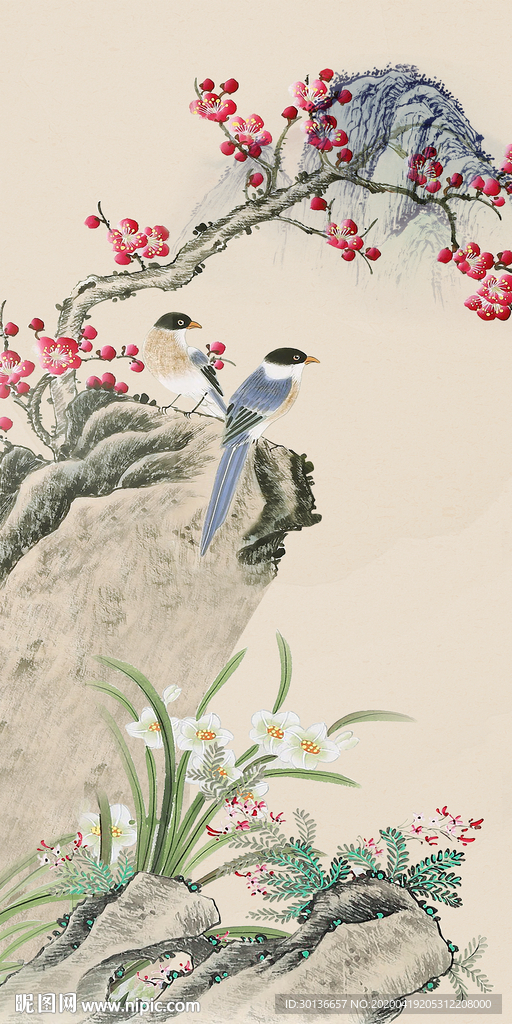 花鸟现代风玄关画 TIF分层