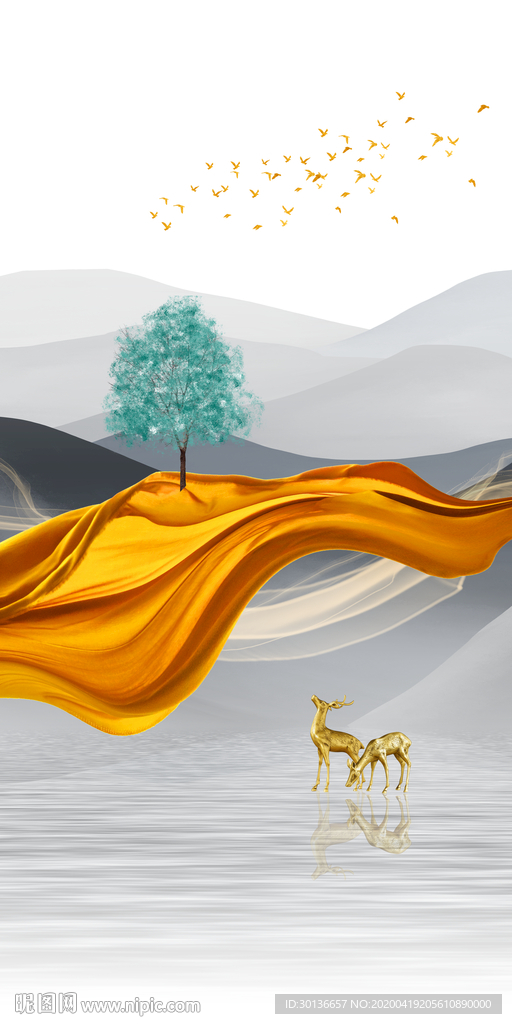 抽象麋鹿玄关画 TIF分层