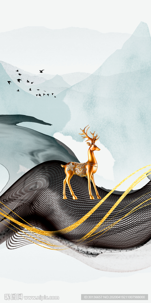 麋鹿轻奢玄关画 TIF分层