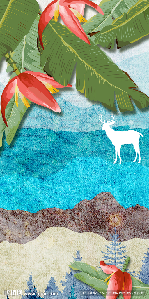 麋鹿贵气玄关画 TIF分层