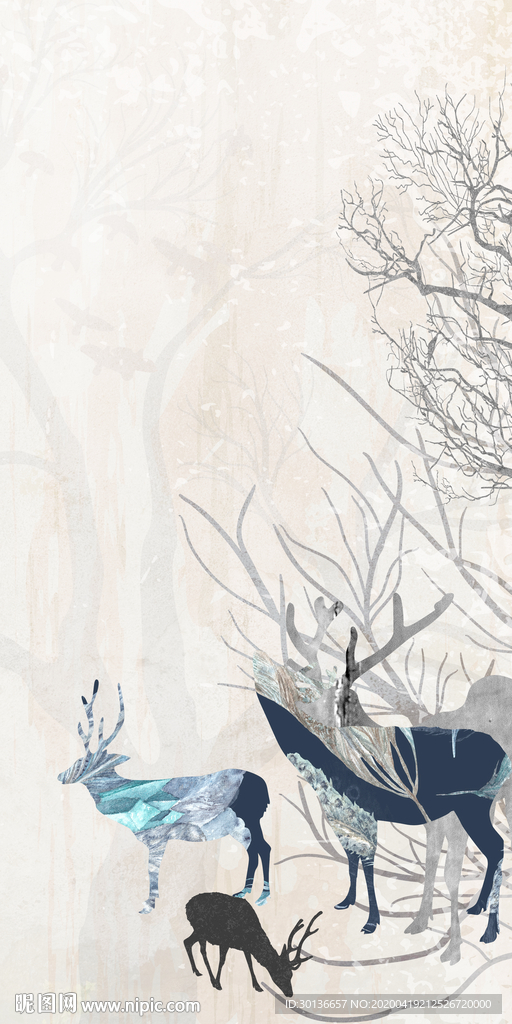 高清 麋鹿玄关画 TIF分层