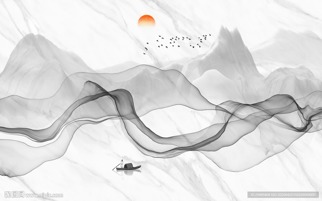 灰色最新款山水画 tif分层