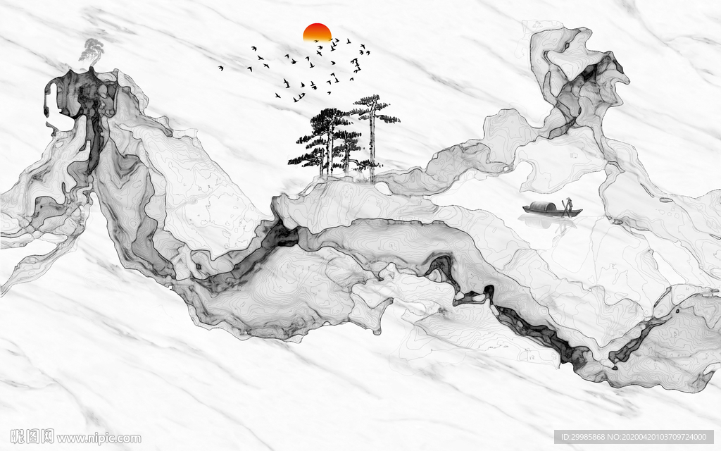 线条最新款山水画 tif分层