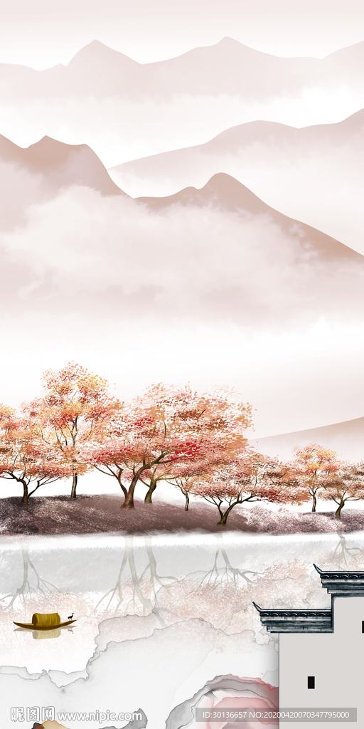 山水画现代风玄关画 TIF分层