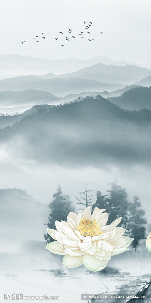 荷花现代风玄关画 TIF分层