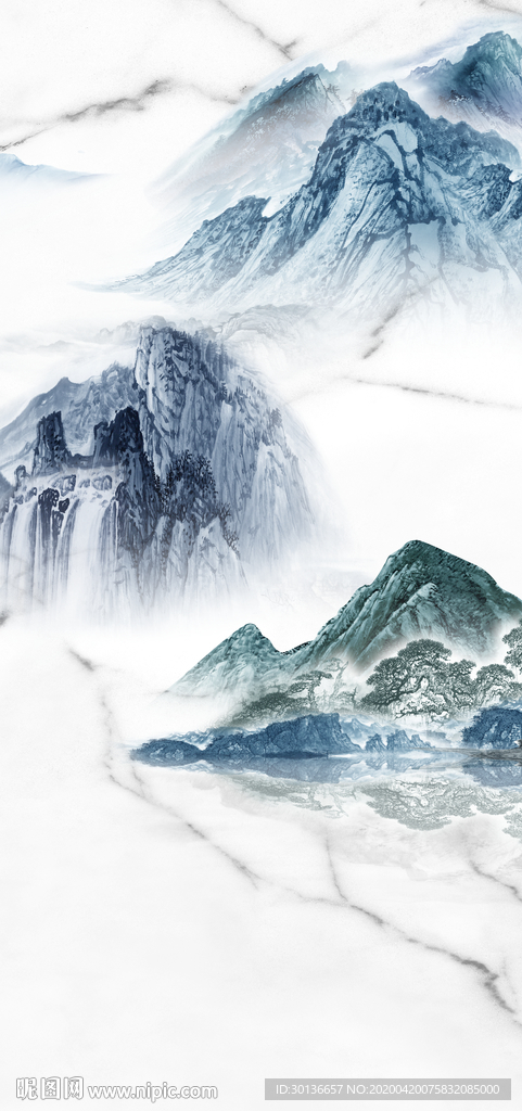 蓝色山水玄关画 TIF分层