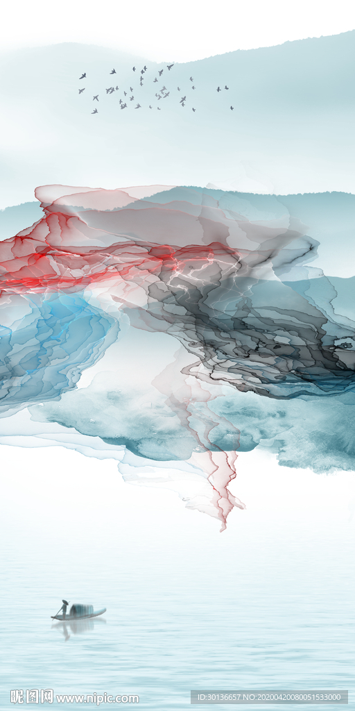 烟雾贵气玄关画 TIF分层