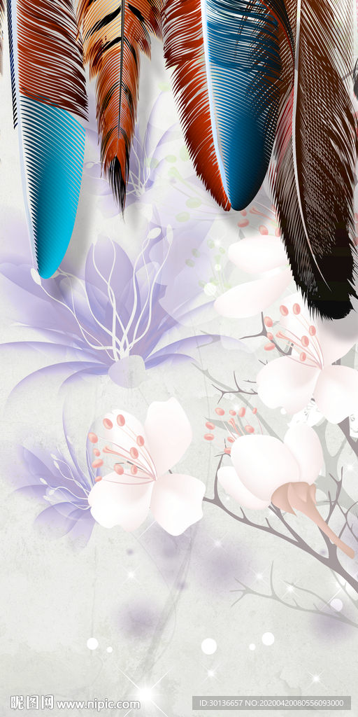 羽毛现代风玄关画 TIF分层