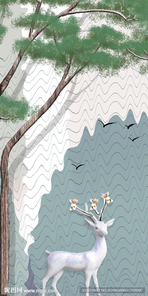 麋鹿装饰玄关画 TIF分层