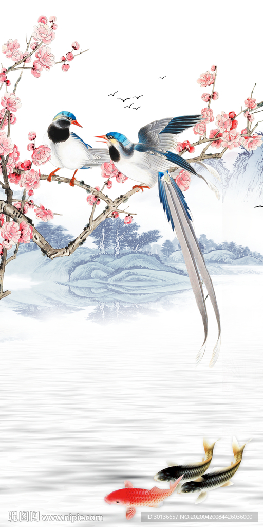 花鸟现代风玄关画 TIF分层