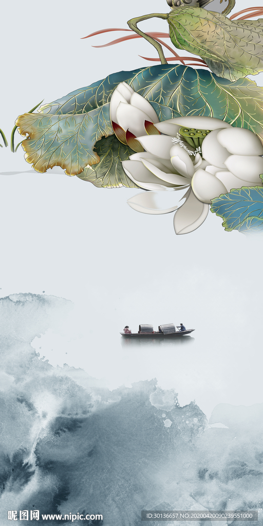 荷花家装玄关画 TIF分层