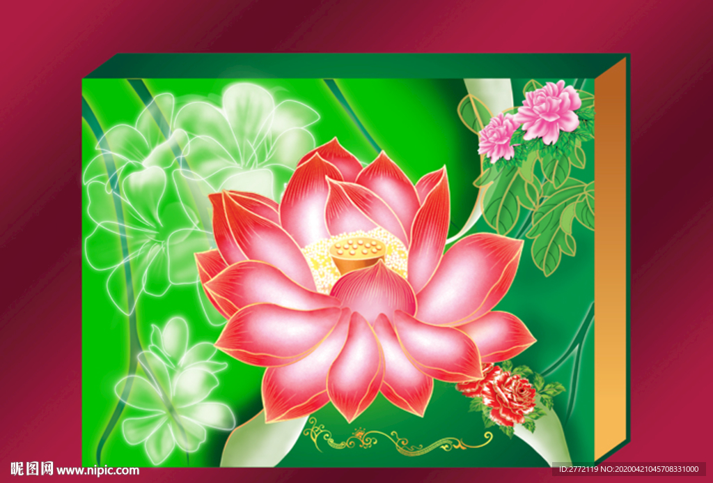 荷花绿叶-奢华包装盒 分层效果