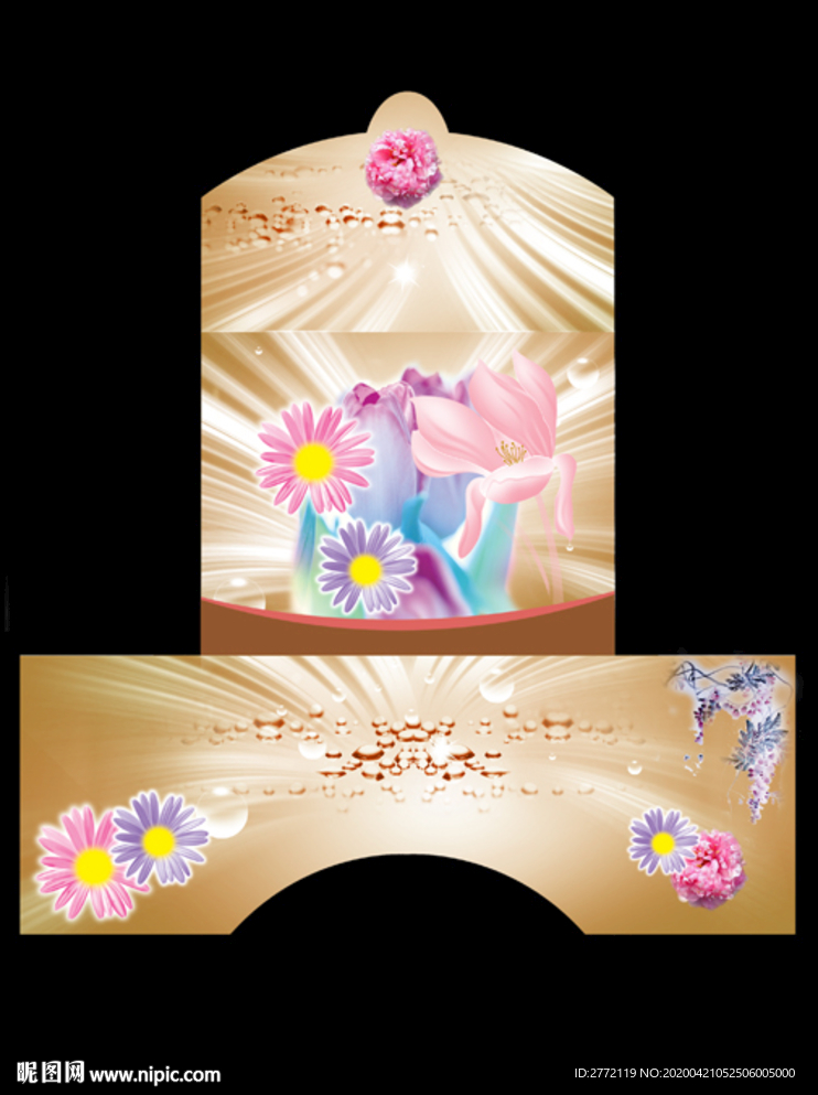 鲜花美容 贴纸金盒 分层效果图