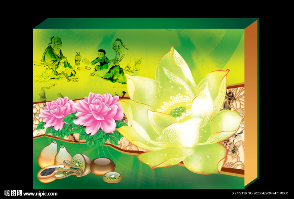 莲子倩影 绿色包装盒 分层效果