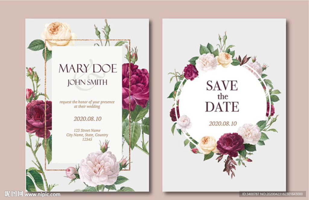 西式请柬 婚礼 情人节矢量图