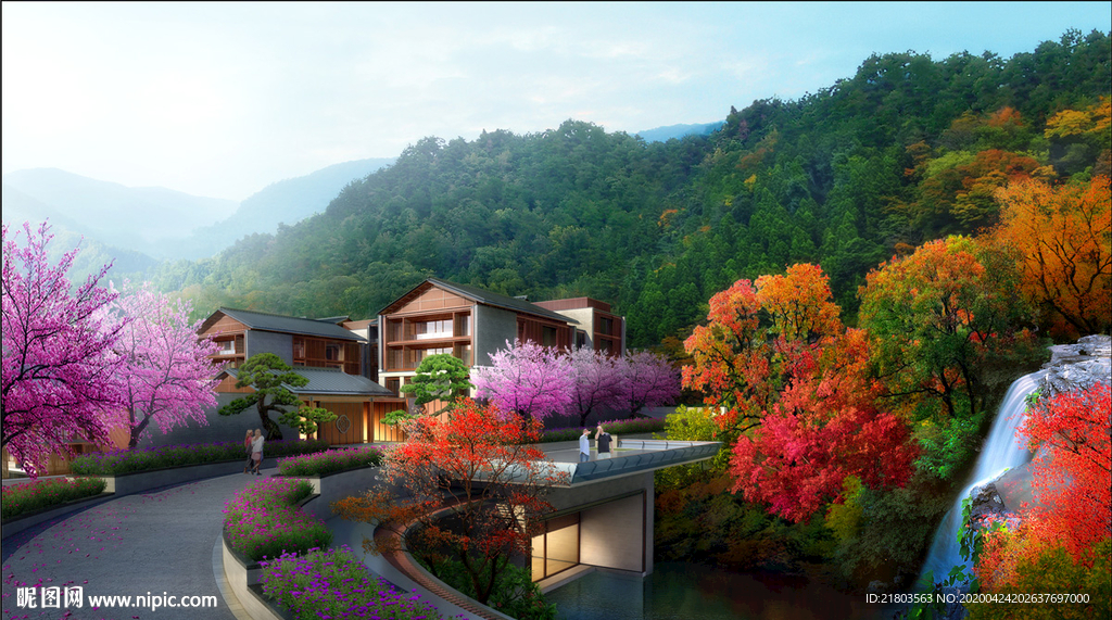 景观效果图会所效果图秋景效果图