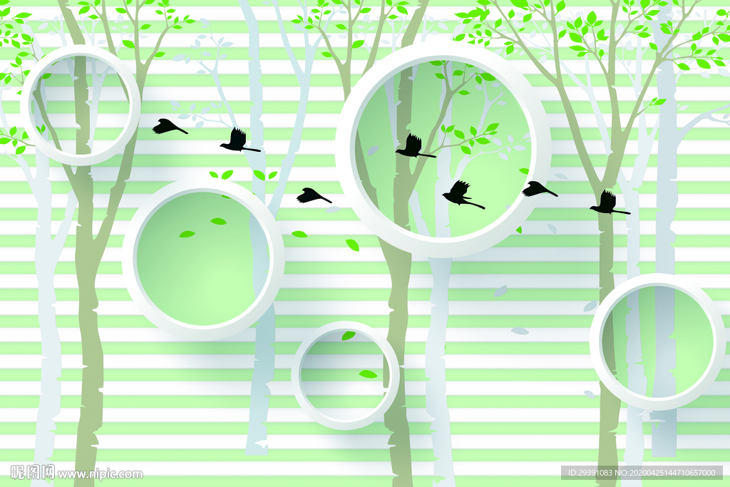 抽象树3D立体圆圈电视背景墙