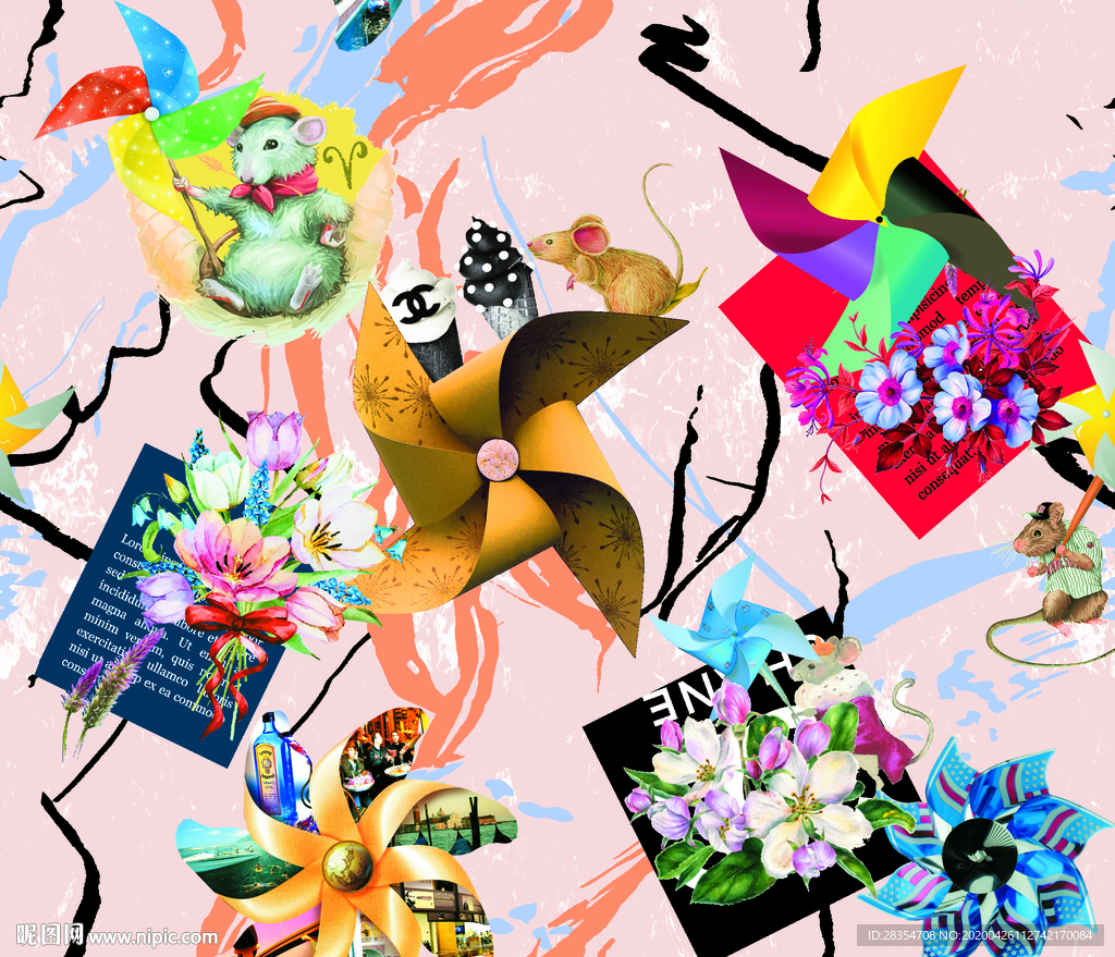 老鼠 风车 卡通 大牌 图案