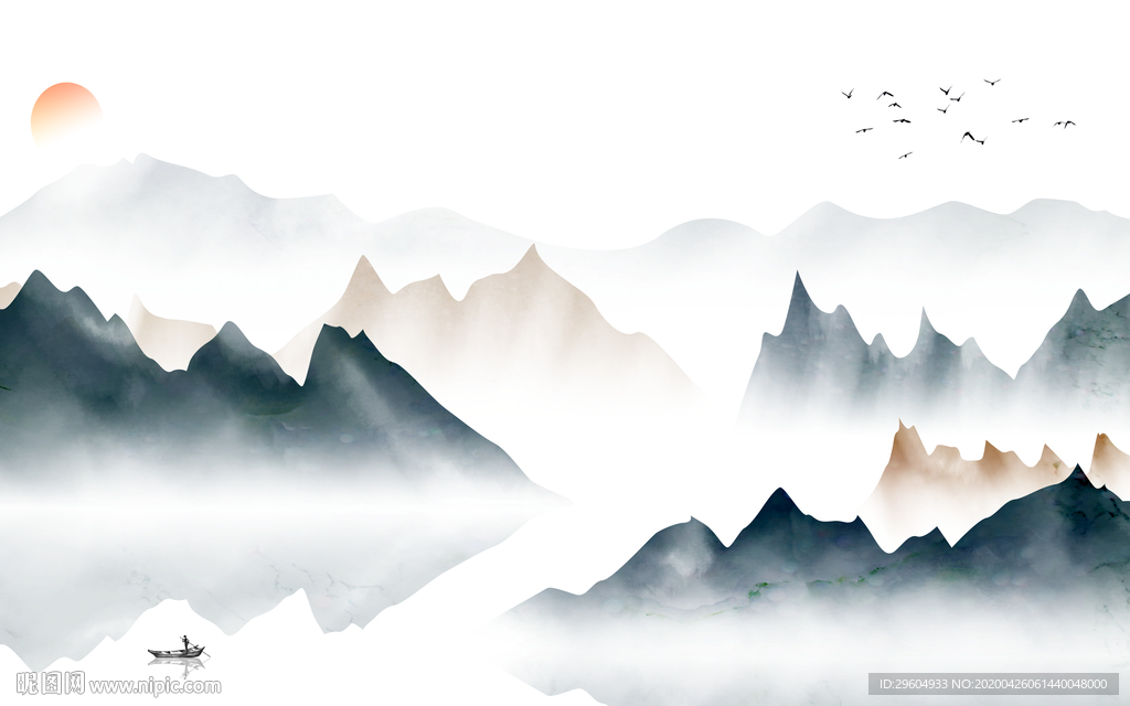 高端中式风山水画 tif分层