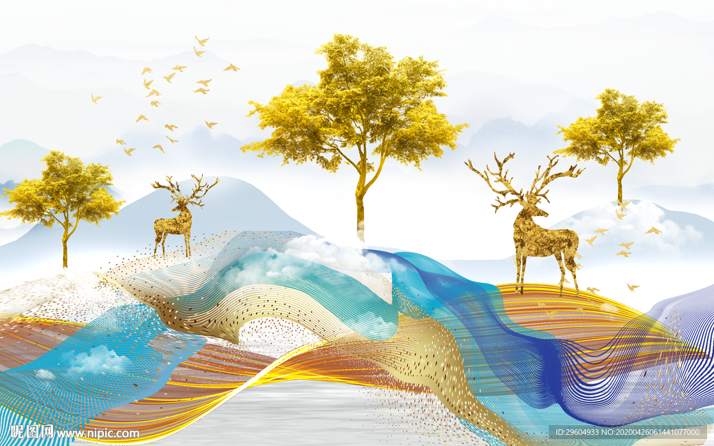 高清 中式风山水画 tif分层