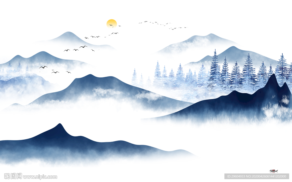 高档中式风山水画 tif分层