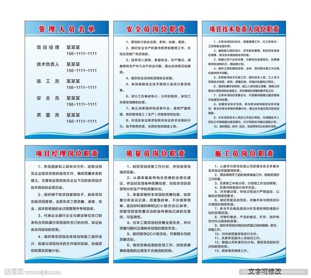 工程项目部制度牌