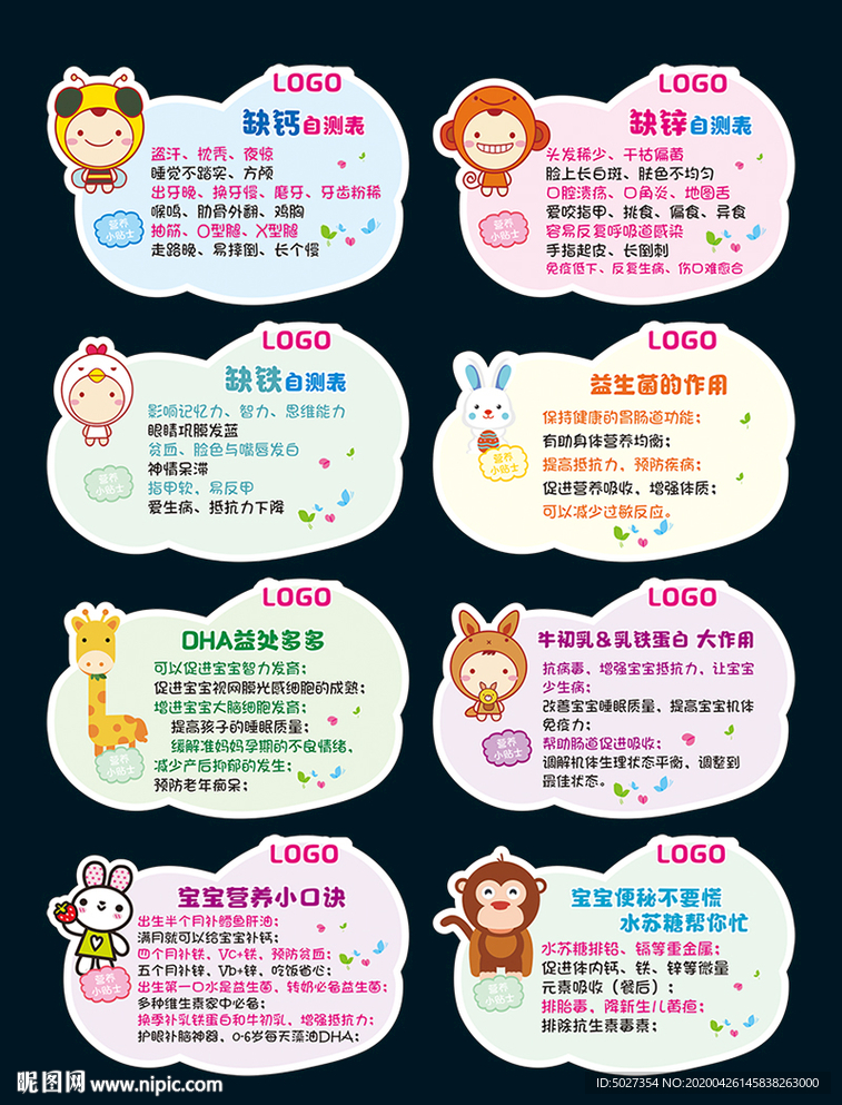 宝宝缺乏钙铁锌自测表异形卡片