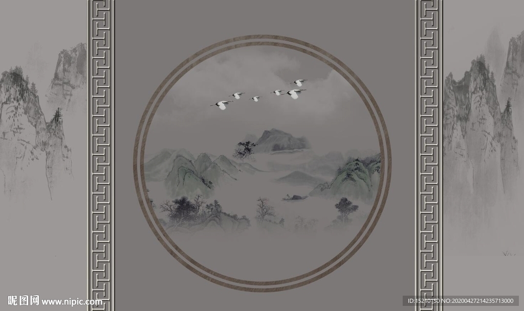 国画山水电视背景墙