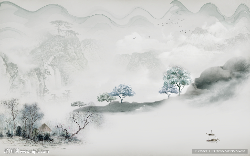 现代中式风山水画 tif分层