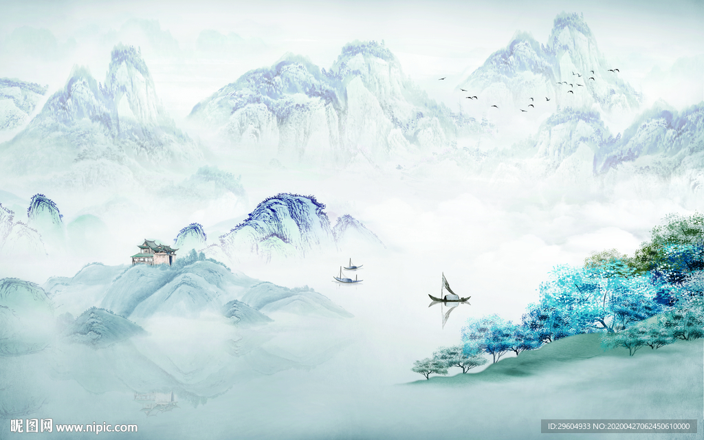 新款中式风山水画 tif分层