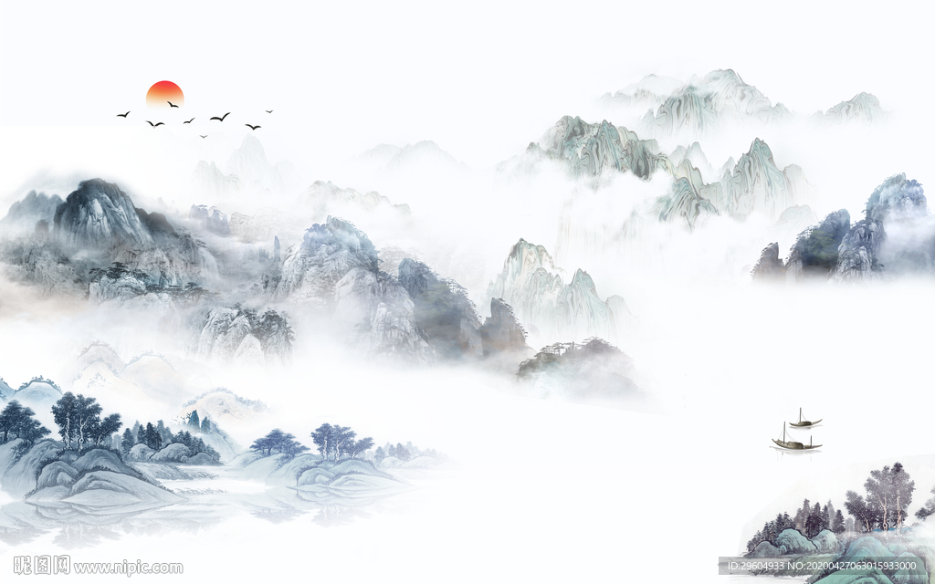 大气中式风山水画 tif分层